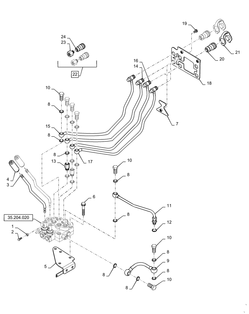 Схема запчастей Case IH FARMALL 35C - (35.300.060) - REMOTE CONTROL LINES, DUAL CONTROL (35) - HYDRAULIC SYSTEMS