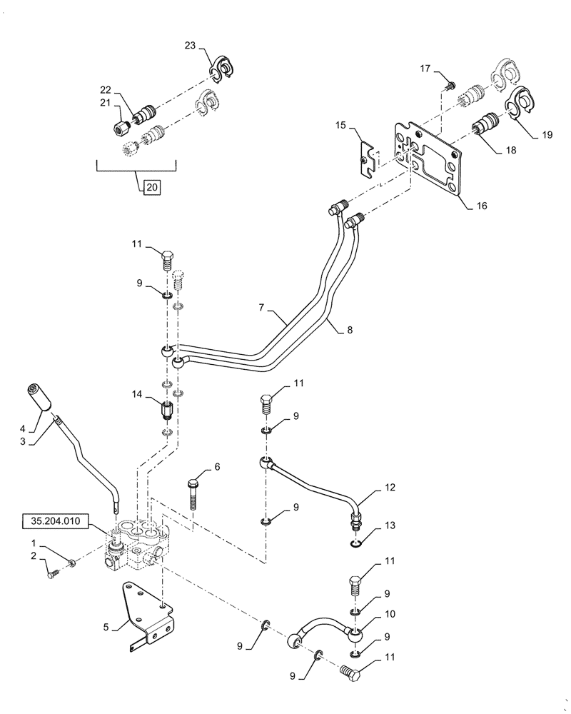 Схема запчастей Case IH FARMALL 35C - (35.300.050) - REMOTE CONTROL LINES (35) - HYDRAULIC SYSTEMS