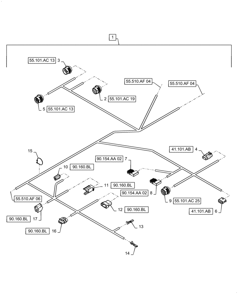 Схема запчастей Case IH 7240 - (55.510.AF[05]) - CAB MAIN WIRE HARNESS, CONTINUED (55) - ELECTRICAL SYSTEMS