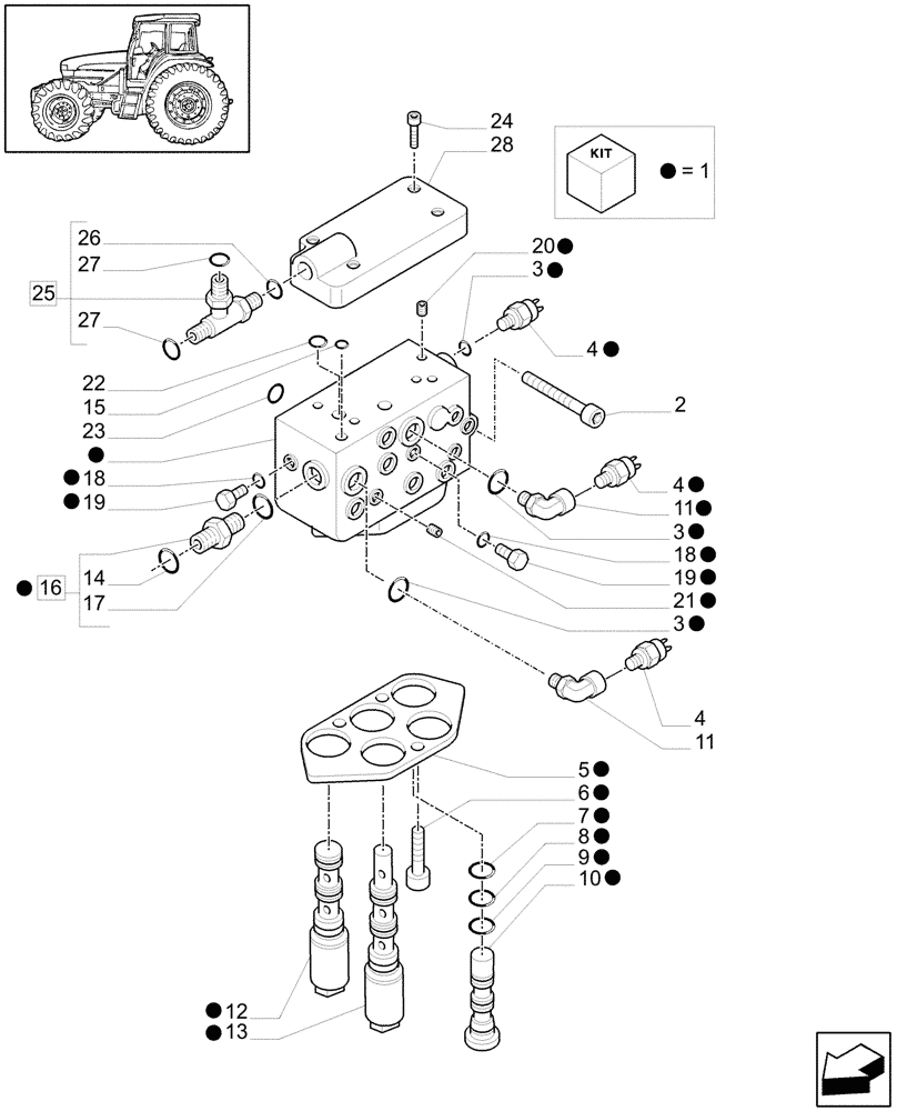 Схема запчастей Case IH MXU125 - (1.80.7/05[02B]) - (VAR.350) 4WD CCLS FOR TRANSMISSION 16X16 - CONTROL VALVE AND RELEVANT PARTS - D5404 (07) - HYDRAULIC SYSTEM