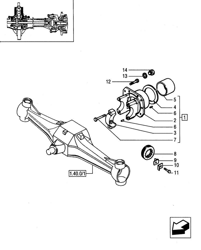 Схема запчастей Case IH JX75 - (1.40.0/05[02]) - FRONT AXLE - SUPPORT (04) - FRONT AXLE & STEERING