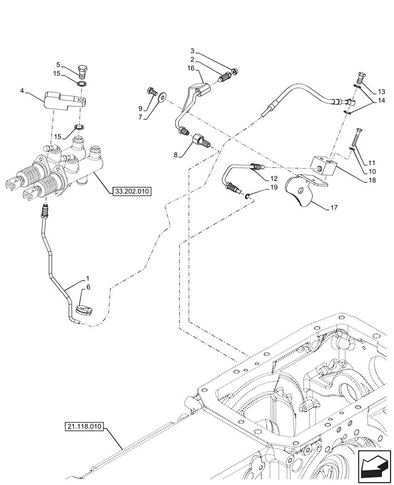 Схема запчастей Case IH FARMALL 90V - (33.202.110) - VAR - 743524, 759011 - BRAKE FLUID, LINES, RIGHT HAND (33) - BRAKES & CONTROLS