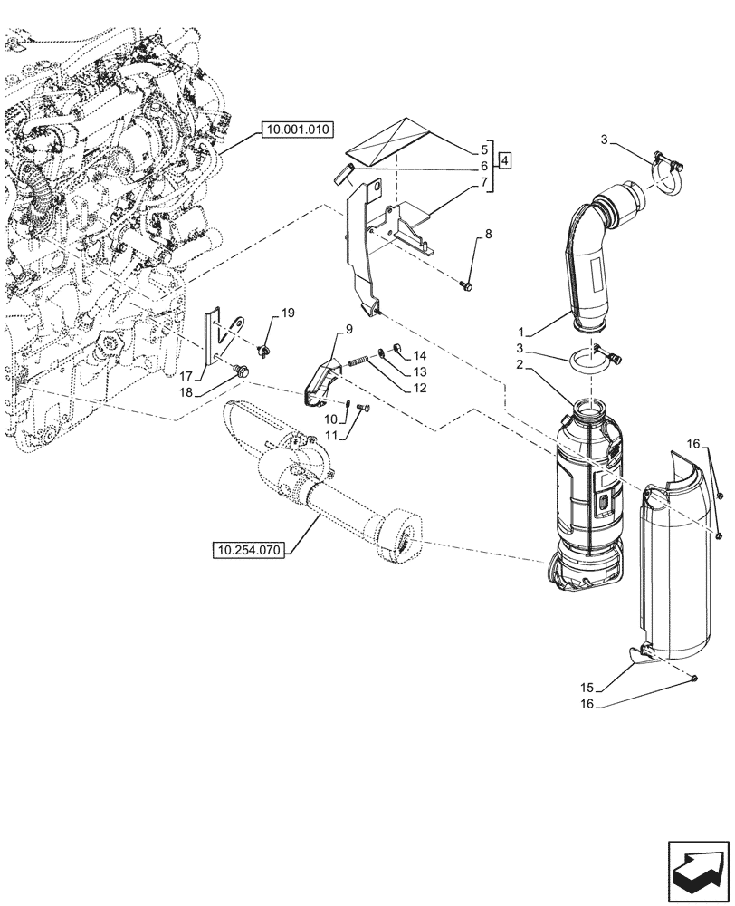 Схема запчастей Case IH FARMALL 80V - (10.501.100) - VAR - 332150 - HORIZONTAL EXHAUST, MUFFLER, W/ DOC (10) - ENGINE