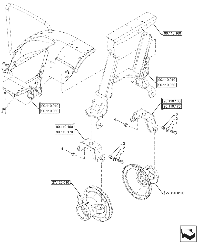 Схема запчастей Case IH FARMALL 80N - (90.110.175) - VAR - 342270, 342271 - PLATFORM, SUPPORT, REAR, W/O CAB (90) - PLATFORM, CAB, BODYWORK AND DECALS