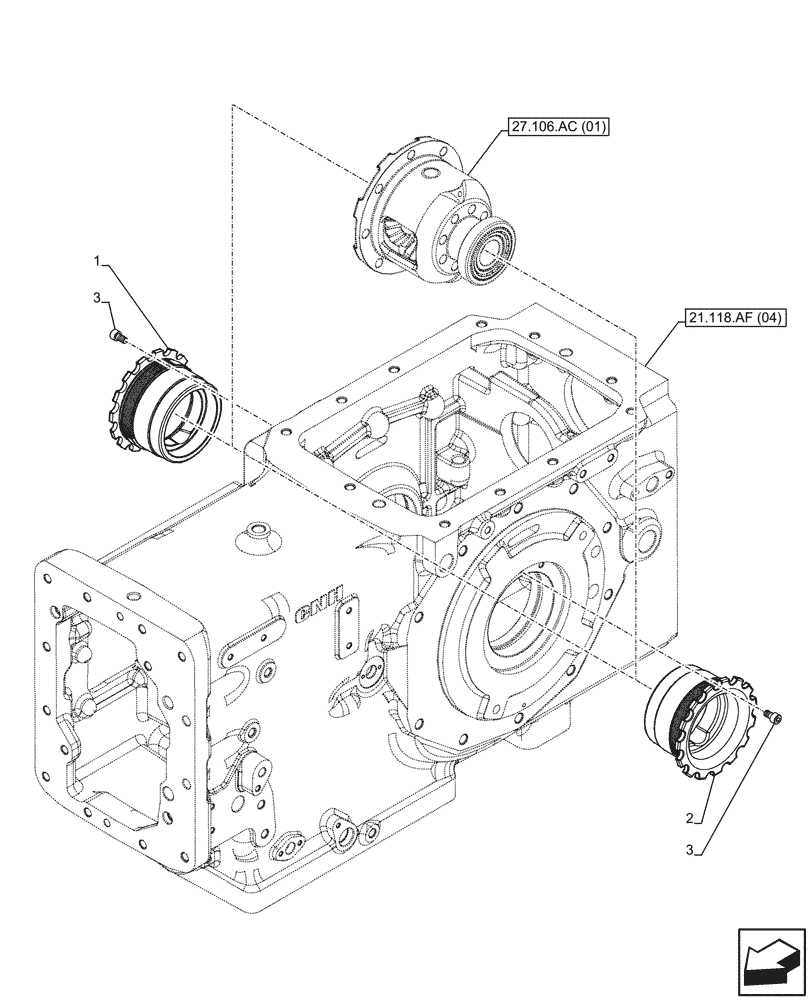 Схема запчастей Case IH FARMALL 95C - (27.106.AR[01]) - VAR - 390411 - DIFFERENTIAL GEAR, SUPPORT (27) - REAR AXLE SYSTEM