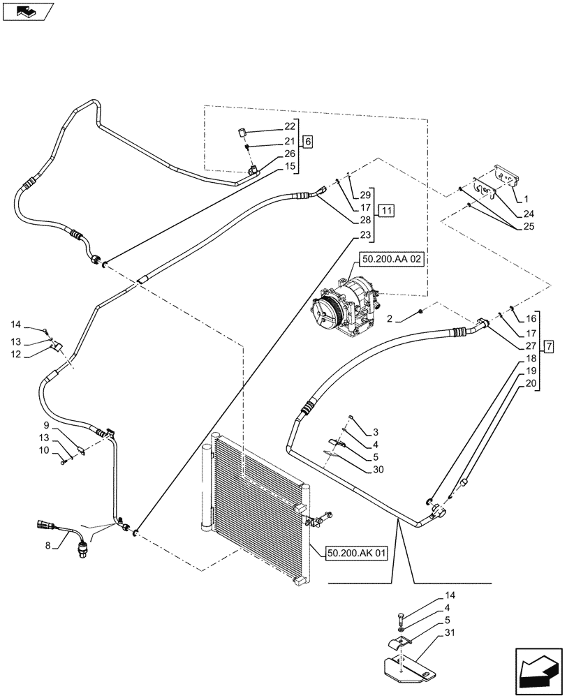 Схема запчастей Case IH FARMALL 105U - (50.200.AB[02A]) - VAR - 330641 -AIR CONDITIONING, HOSE - BEGIN YR 14-JAN-2013 (50) - CAB CLIMATE CONTROL
