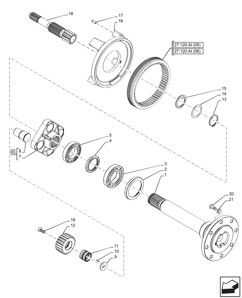 Схема запчастей Case IH FARMALL 115C - (27.120.AF[03]) - VAR - 333411 - FINAL DRIVE, SHAFT & GEAR, MECHANICAL (27) - REAR AXLE SYSTEM