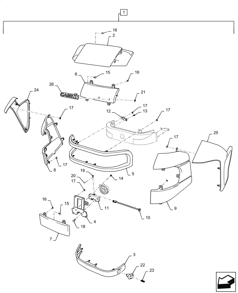 Схема запчастей Case IH FARMALL 35A - (90.100.010) - GRILLE, ASSY (90) - PLATFORM, CAB, BODYWORK AND DECALS