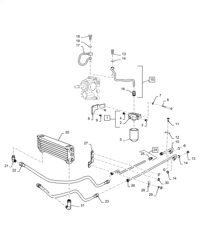 Схема запчастей Case IH FARMALL 40C - (21.109.010) - OIL COOLER, HYDROSTATIC TRANSMISSION (21) - TRANSMISSION