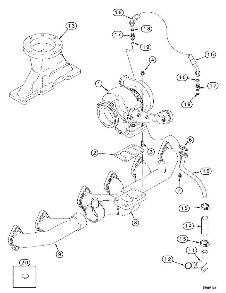 Схема запчастей Case IH MX240 - (2-040) - TURBOCHARGER SYSTEM, MX240, MX270, 6TAA-8304 EMISSIONS CERTIFIED ENGINE (02) - ENGINE