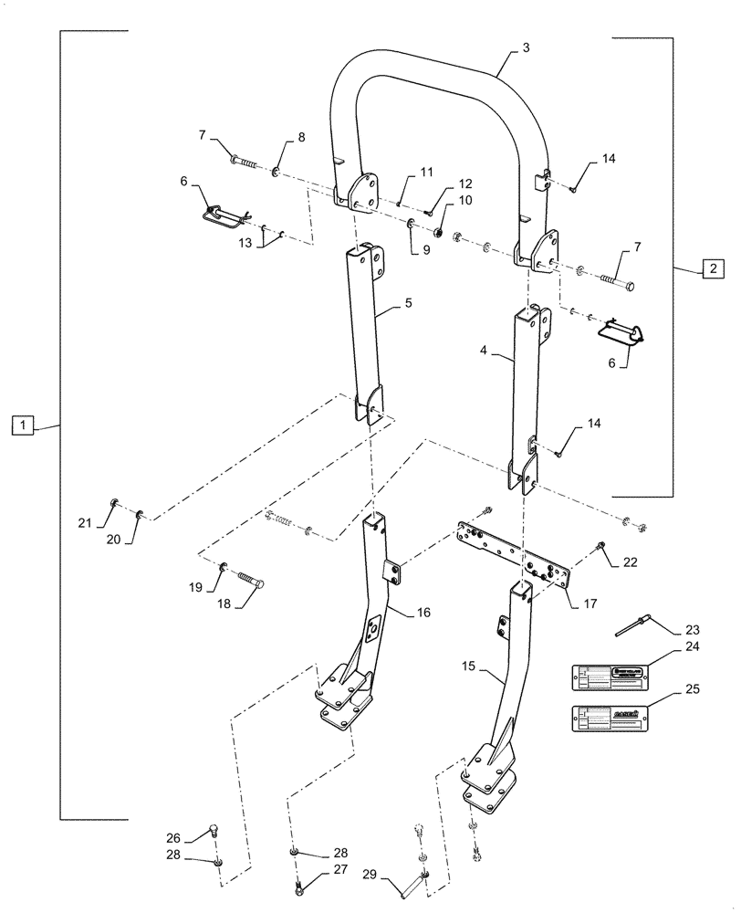 Схема запчастей Case IH FARMALL 35C - (90.114.010) - FOLDABLE ROPS (90) - PLATFORM, CAB, BODYWORK AND DECALS