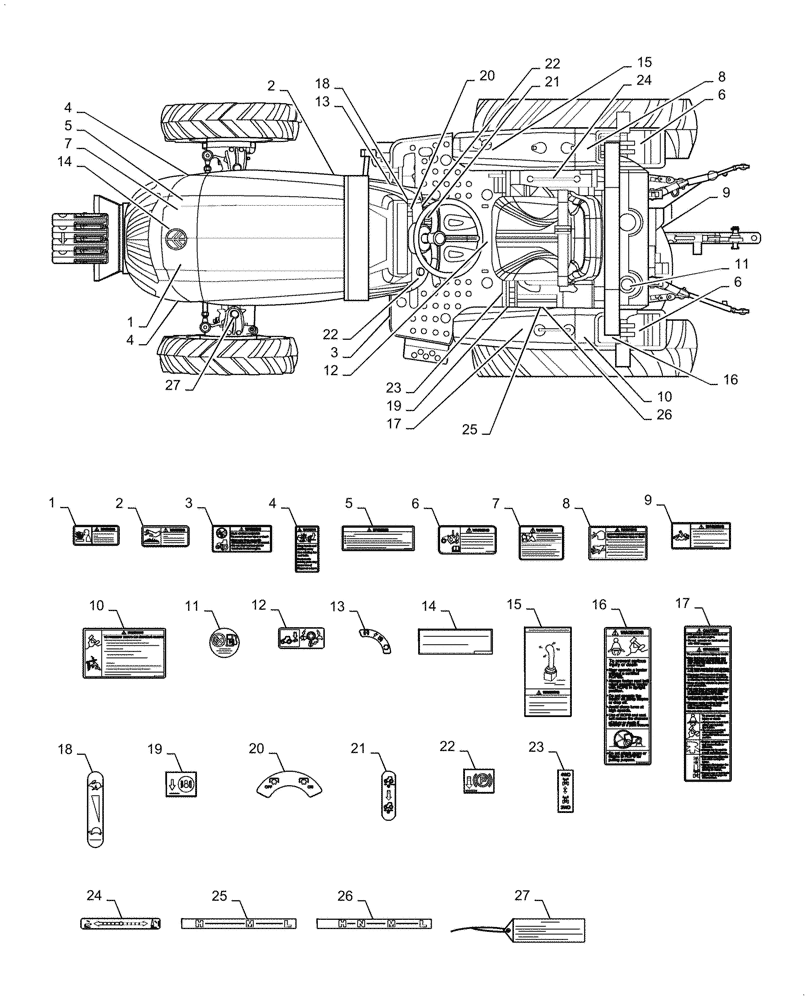 Схема запчастей Case IH FARMALL 40A - (90.108.010) - SAFETY DECALS (90) - PLATFORM, CAB, BODYWORK AND DECALS
