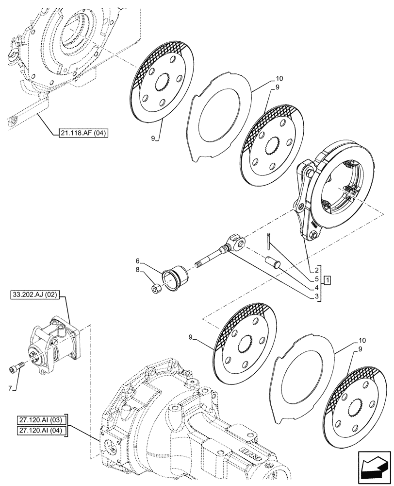 Схема запчастей Case IH FARMALL 115C - (33.202.AK[02]) - VAR - 390411 - BRAKE DISC (33) - BRAKES & CONTROLS