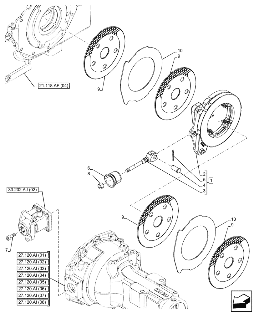 Схема запчастей Case IH FARMALL 105C - (33.202.AK[02]) - VAR - 333411, 390411 - BRAKE DISC (33) - BRAKES & CONTROLS