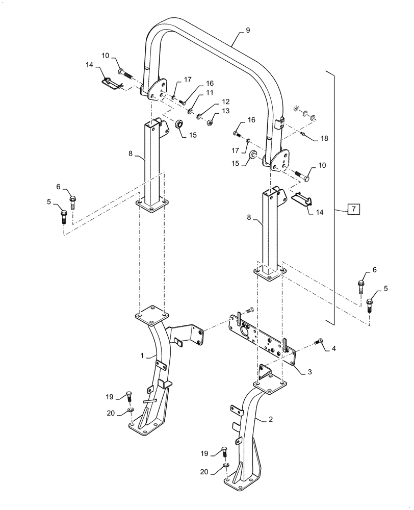 Схема запчастей Case IH FARMALL 40A - (90.114.010) - FOLDABLE ROPS (90) - PLATFORM, CAB, BODYWORK AND DECALS