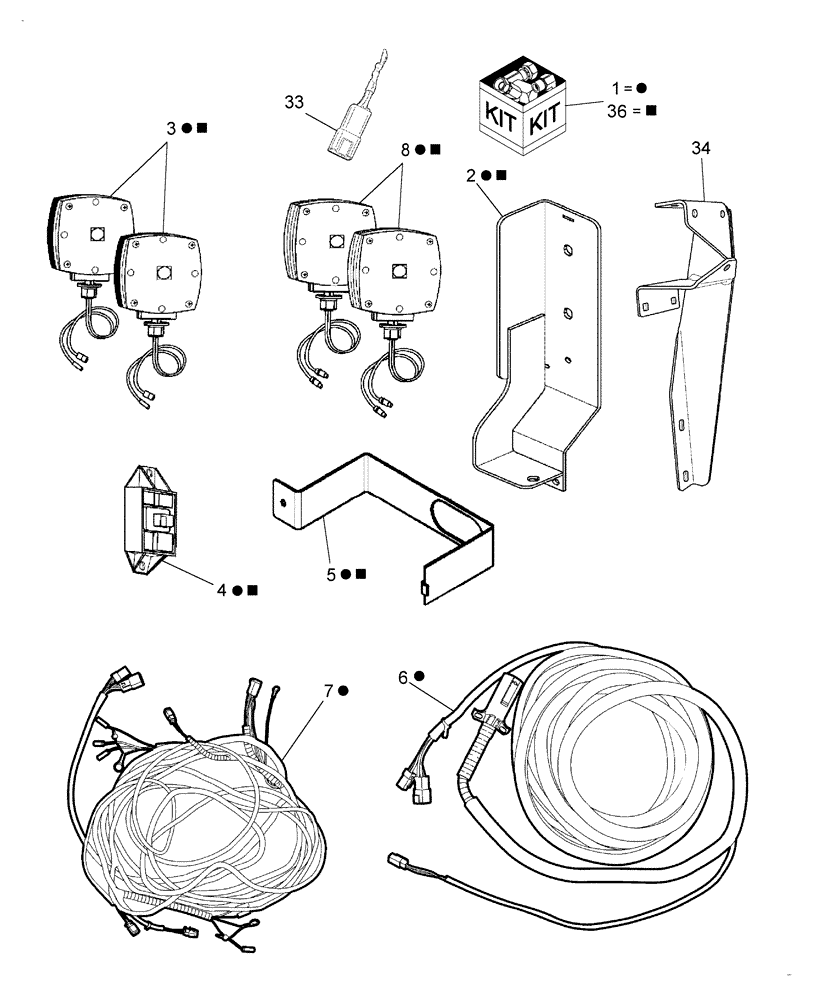Схема запчастей Case IH SB531 - (55.404.03) - ROAD LIGHTS KIT, NORTH AMERICA (55) - ELECTRICAL SYSTEMS