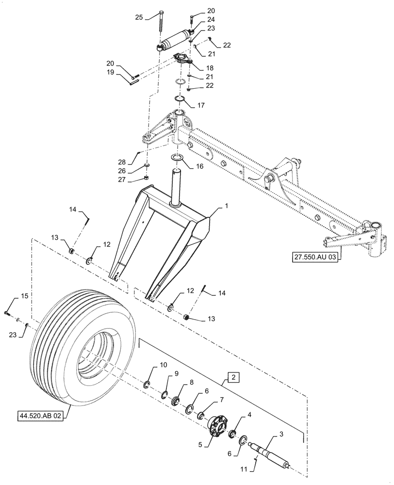 Схема запчастей Case IH WD2504 - (27.550.AU) - FORK, REAR AXLE, WHEEL ASSY, ASN YGG677501 (27) - REAR AXLE SYSTEM