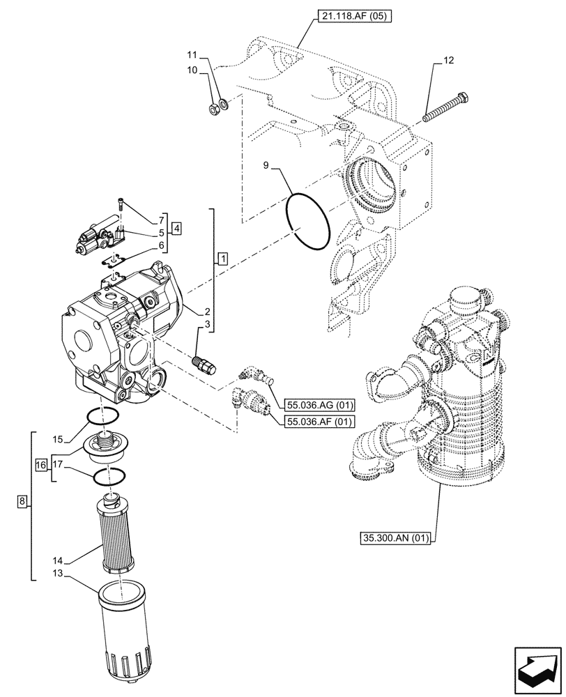 Схема запчастей Case IH PUMA 165 CVT - (35.106.AD[01]) - VAR - 391161, 391374 - VARIABLE DELIVERY HYDRAULIC PUMP, 140 L/MIN (35) - HYDRAULIC SYSTEMS