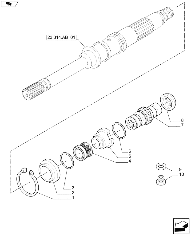 Схема запчастей Case IH MAXXUM 115 - (23.314.AB[03]) - 4WD MECHANICAL ENGAGEMENT - COUPLING SLEEVE AND HUB (23) - FOUR WHEEL DRIVE SYSTEM