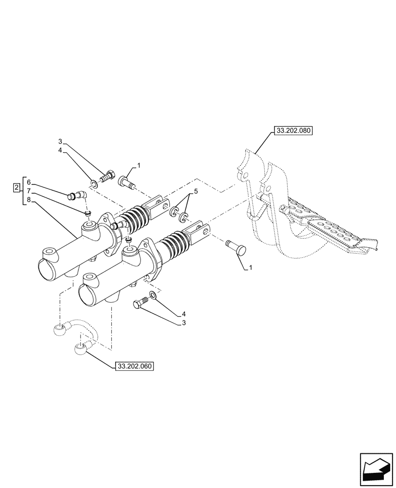Схема запчастей Case IH JX95HC PLUS - (33.202.050) - STD + VAR - 391606 - BRAKE, MASTER CYLINDER (33) - BRAKES & CONTROLS