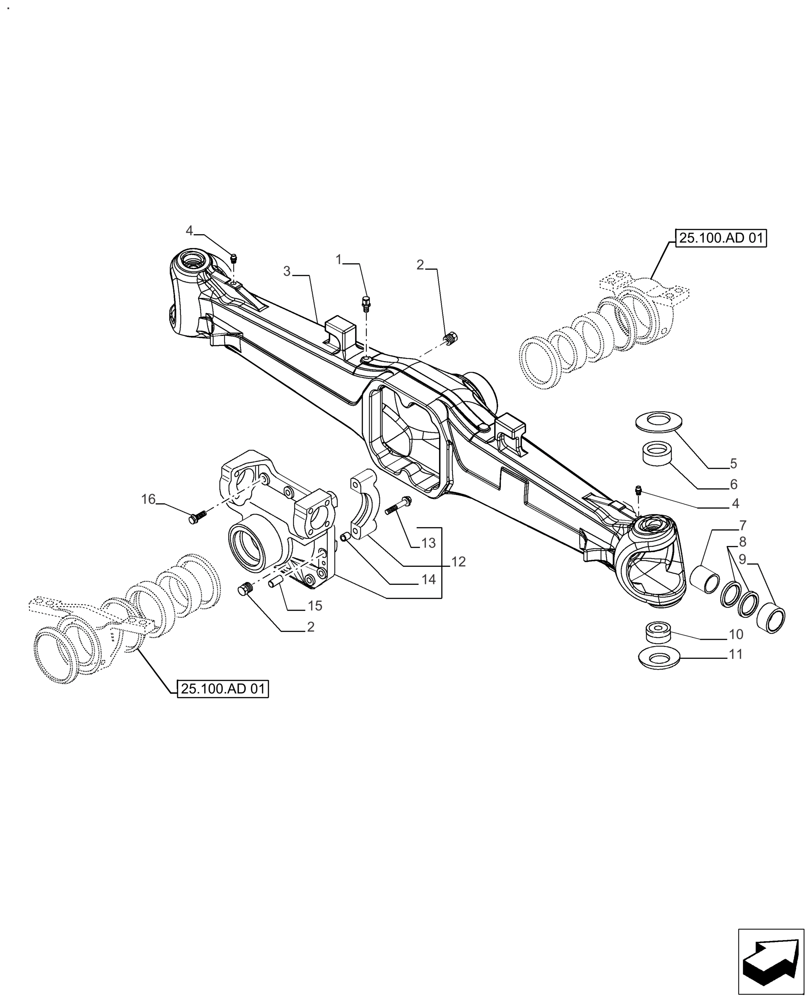 Схема запчастей Case IH FARMALL 110A - (25.100.AI[01]) - VAR - 391292 - AXLE HOUSING, 4WD, STANDARD DUTY, AXLE REF. 339609 (25) - FRONT AXLE SYSTEM