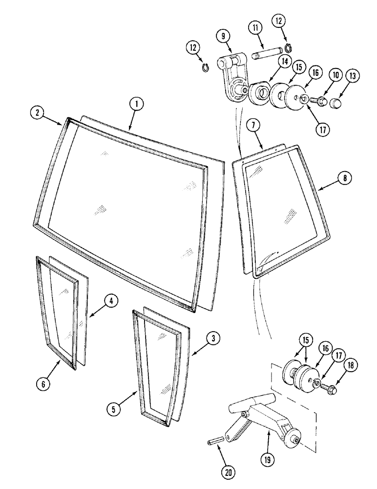 Схема запчастей Case IH 1394 - (9-478) - FRONT AND SIDE WINDOWS, TRACTORS WITH CAB (09) - CHASSIS/ATTACHMENTS
