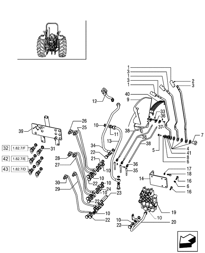 Схема запчастей Case IH JX65 - (1.82.7/06) - (VAR.827) 3 REAR CONTROL VALVES - FOR STRADDLE VERSION (07) - HYDRAULIC SYSTEM