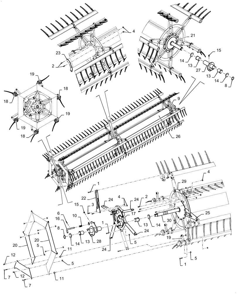 Схема запчастей Case IH DH363 - (58.101.AF[01]) - LH SPLIT REEL, 6-BAT ASSY, ASN YHZB14001 (58) - ATTACHMENTS/HEADERS
