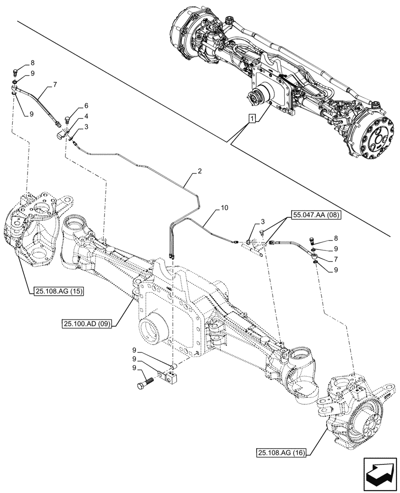 Схема запчастей Case IH PUMA 200 - (33.204.AG[05]) - VAR - 758049 - SUSPENDED FRONT AXLE, W/ FRONT BRAKES, BRAKE LINE (33) - BRAKES & CONTROLS