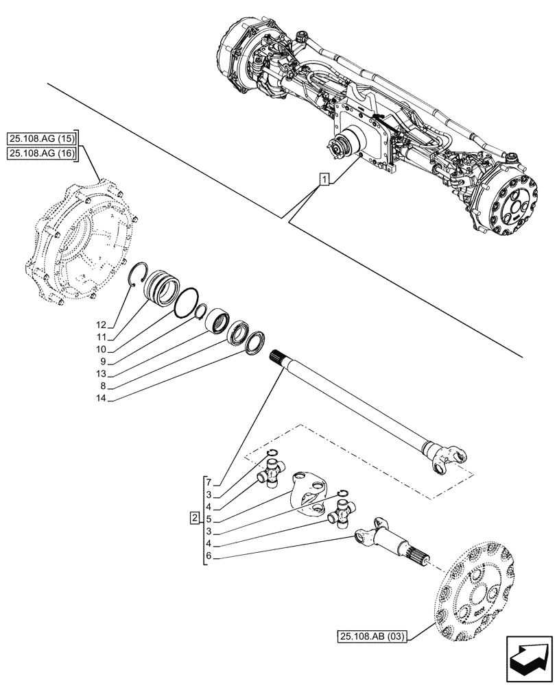 Схема запчастей Case IH PUMA 185 - (25.108.AA[08]) - VAR - 758049 - SUSPENDED FRONT AXLE, W/ FRONT BRAKES, SHAFT (25) - FRONT AXLE SYSTEM