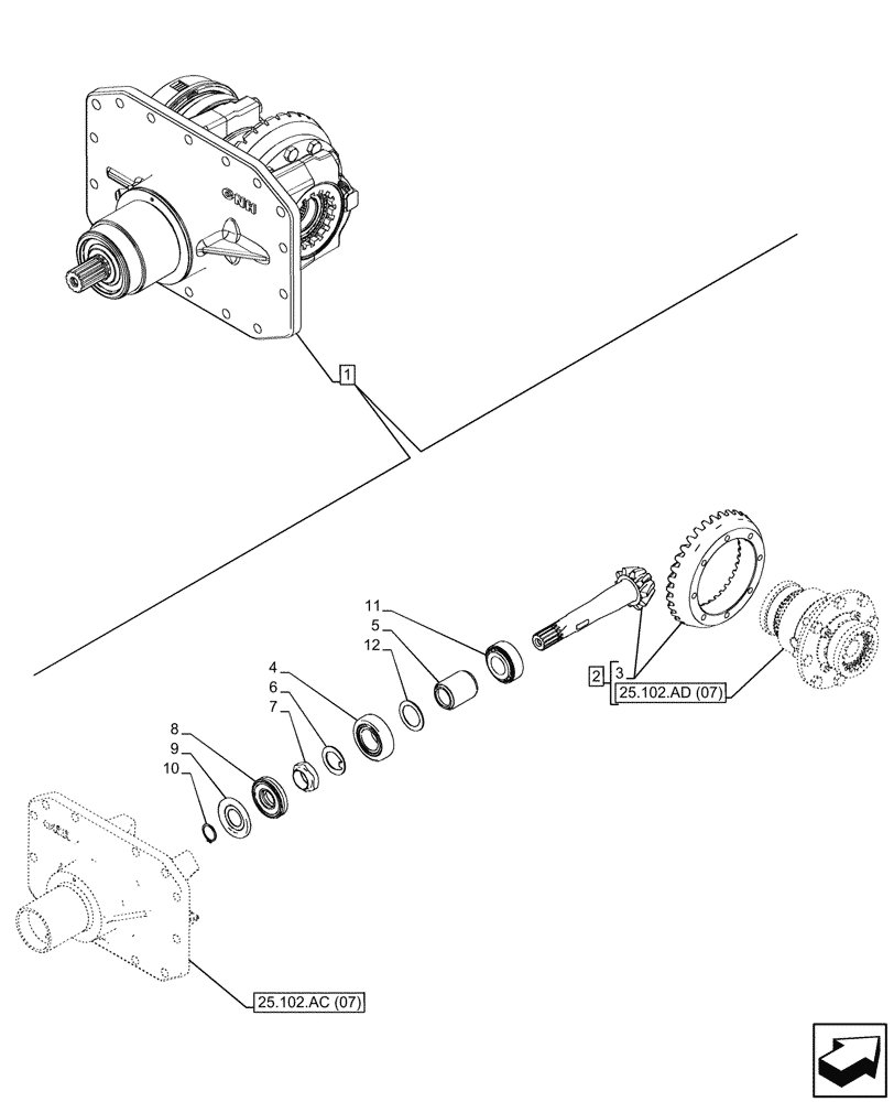 Схема запчастей Case IH PUMA 185 - (25.102.AB[06]) - VAR - 391157 - 4WD FRONT AXLE, DIFFERENTIAL, BEVEL PINION (25) - FRONT AXLE SYSTEM