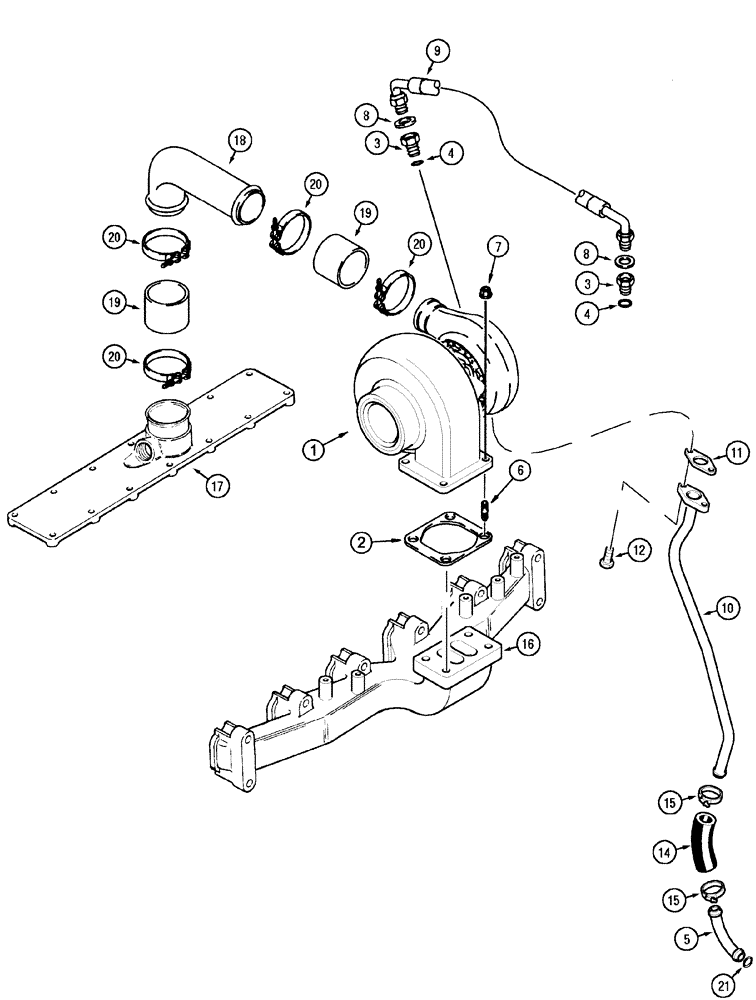 Схема запчастей Case IH MX120 - (02-19) - TURBOCHARGER AND CONNECTIONS (02) - ENGINE