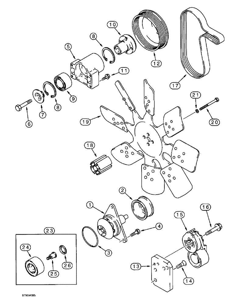 Схема запчастей Case IH 2055 - (2-06) - WATER PUMP, FAN AND BELT (01) - ENGINE