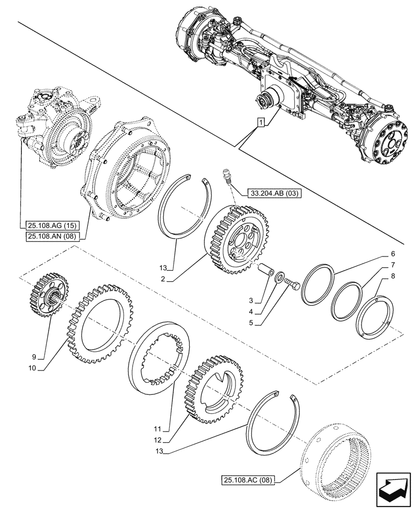Схема запчастей Case IH PUMA 200 - (33.204.AD[03]) - VAR - 758049 - SUSPENDED FRONT AXLE, W/ FRONT BRAKES, BRAKES (33) - BRAKES & CONTROLS