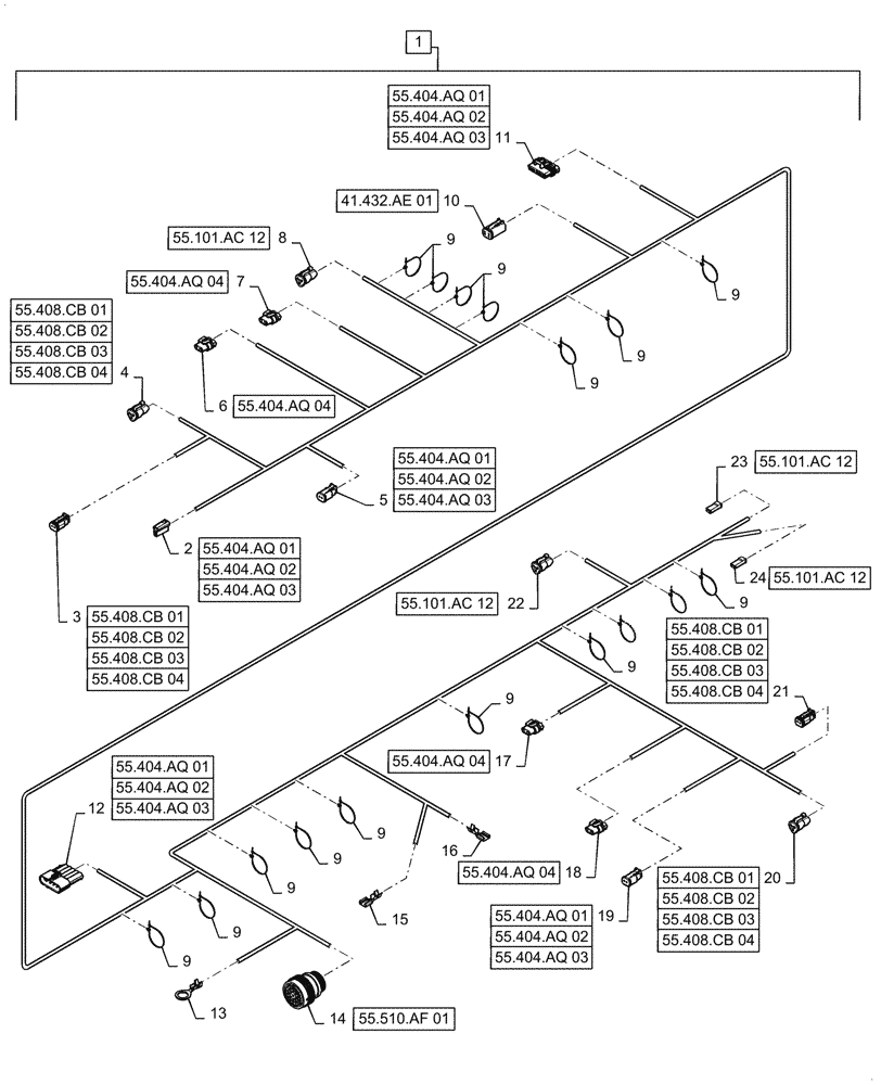 Схема запчастей Case IH 8240 - (55.101.AC[25]) - PLATFORM WIRE HARNESS & CONNECTOR (55) - ELECTRICAL SYSTEMS