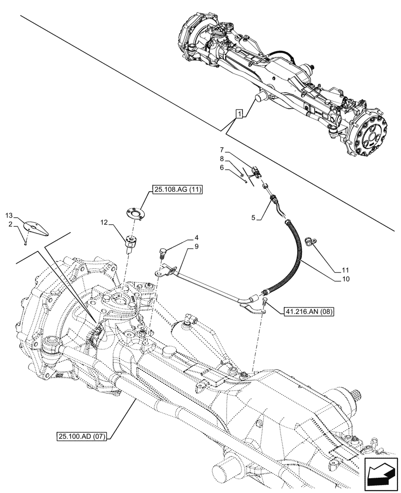 Схема запчастей Case IH PUMA 200 CVT - (55.047.AA[07]) - VAR - 391157 - 4WD FRONT AXLE, STEERING SENSOR (55) - ELECTRICAL SYSTEMS