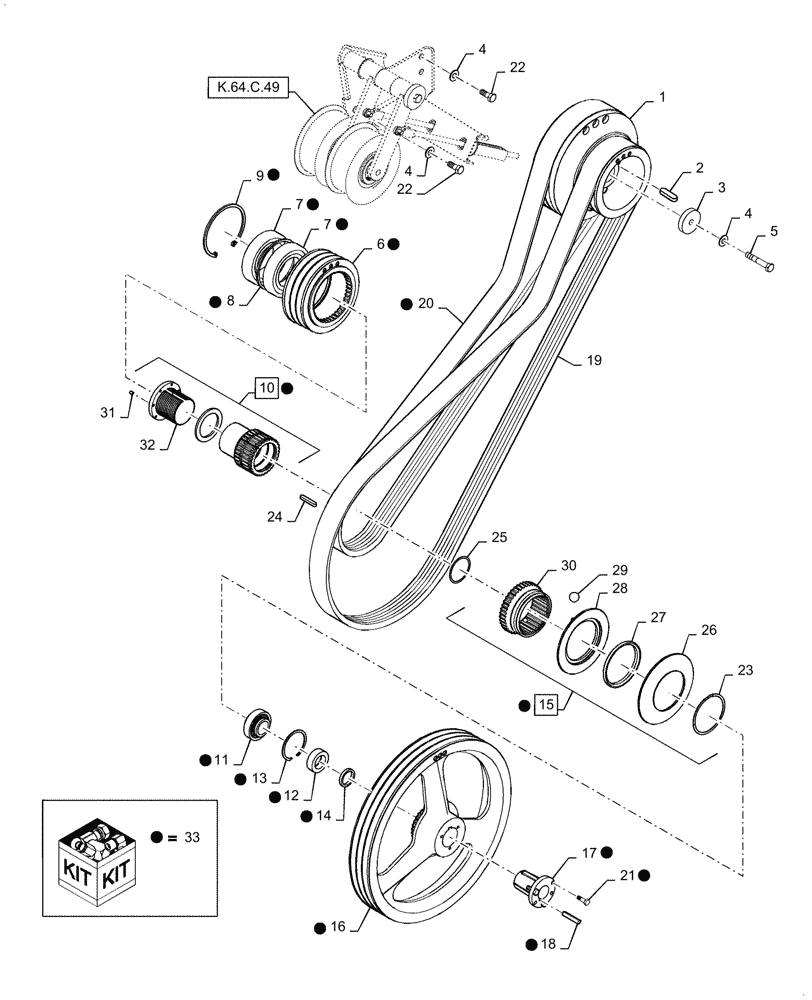 Схема запчастей Case IH AFX8010 - (K.64.C.40[2]) - STRAWCHOPPER DRIVE - PULLEYS AND BELTS K - Crop Processing