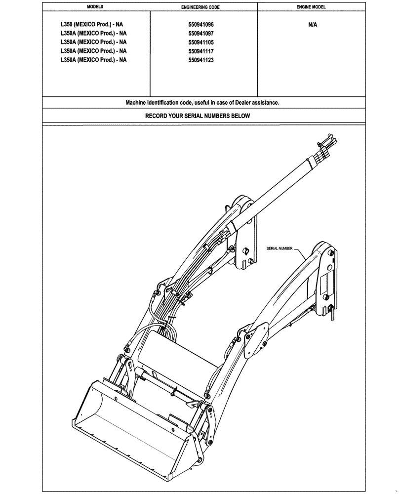 Схема запчастей Case IH L350A - (00.100.03) - IDENTIFICATION PLATES AND VERSION LIST (00) - GENERAL & PICTORIAL INDEX