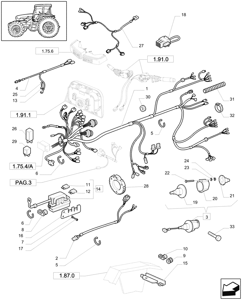 Схема запчастей Case IH JX1100U - (1.75.4[02]) - VARIOUS ELECTRIC CABLES - C5184 (06) - ELECTRICAL SYSTEMS