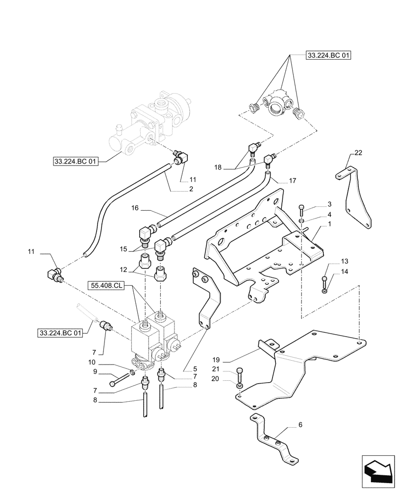 Схема запчастей Case IH PUMA 215 - (33.224.BC[02]) - PNEUMATIC TRAILER BRAKE - CONTROL VALVE AND RELEVANT PARTS (33) - BRAKES & CONTROLS