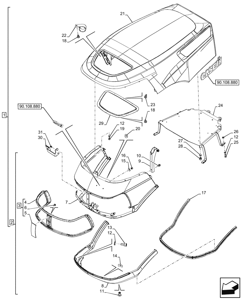 Схема запчастей Case IH FARMALL 80V - (90.100.050) - VAR - 759028, 759029, 759031, 759033 - HOOD, W/ DOC (90) - PLATFORM, CAB, BODYWORK AND DECALS
