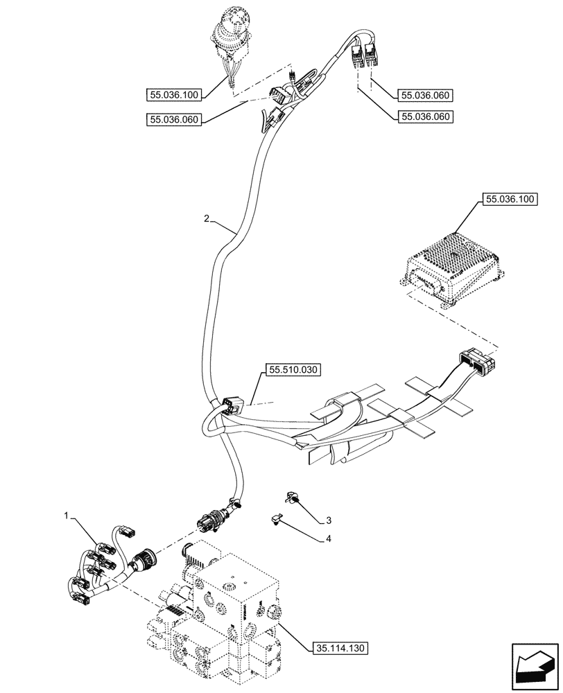 Схема запчастей Case IH FARMALL 90V - (55.036.110) - VAR - 743970, 759021 - MID-MOUNT CONTROL VALVE, ELECTRICAL, HARNESS, W/DOC, CAB (55) - ELECTRICAL SYSTEMS