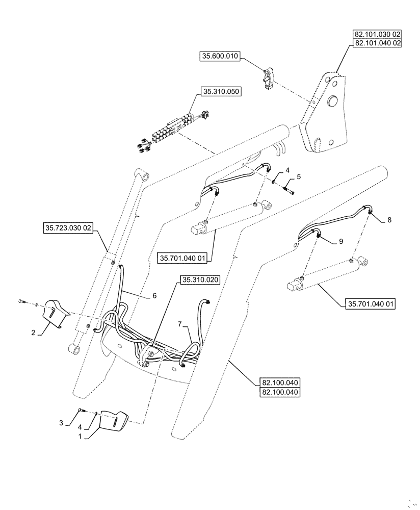 Схема запчастей Case IH L755 - (35.100.080) - LOADER ARM HYDRAULICS - NSL (35) - HYDRAULIC SYSTEMS