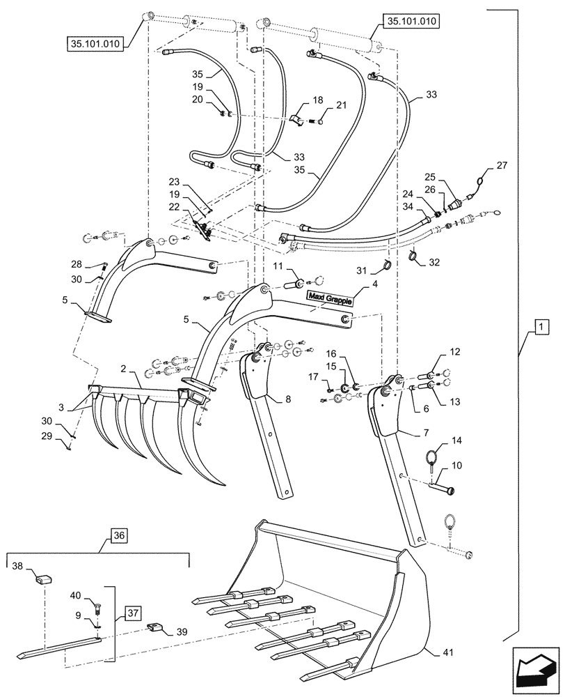 Схема запчастей Case IH L750 - (82.301.580) - VAR - 717496006 - 102", MAXI - GRAPPLE MK2 - T (82) - FRONT LOADER & BUCKET