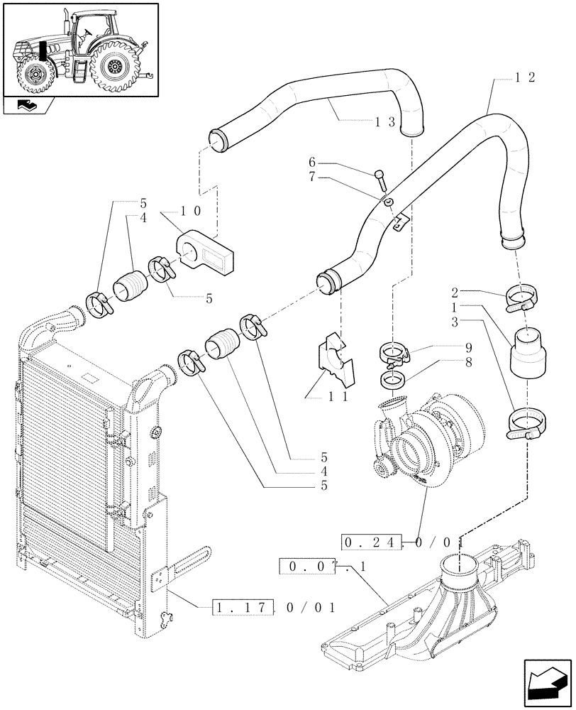 Схема запчастей Case IH PUMA 155 - (1.19.6/01) - INTERCOOLER AND CONDENSER - PIPES (02) - ENGINE EQUIPMENT