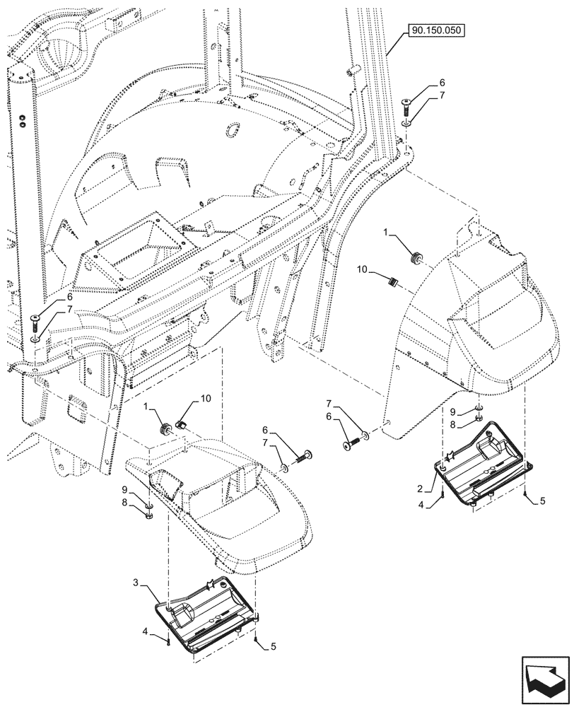 Схема запчастей Case IH FARMALL 110CL - (90.116.100) - VAR - 743523 - REAR FENDER SPLASH GUARD, W/O CAB, EDC (90) - PLATFORM, CAB, BODYWORK AND DECALS