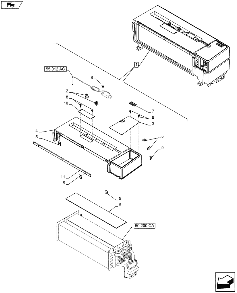 Схема запчастей Case IH MAXXUM 110 - (50.200.CG[01]) - VAR - 390643 - COOLER HOUSING (50) - CAB CLIMATE CONTROL