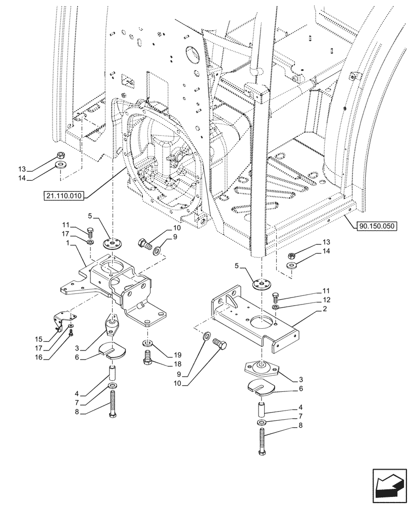 Схема запчастей Case IH FARMALL 110CL - (90.150.160) - VAR - 743970, 759021 - FRAME, SUPPORT, W/ MID-MOUNT CONTROL VALVE, CAB (90) - PLATFORM, CAB, BODYWORK AND DECALS