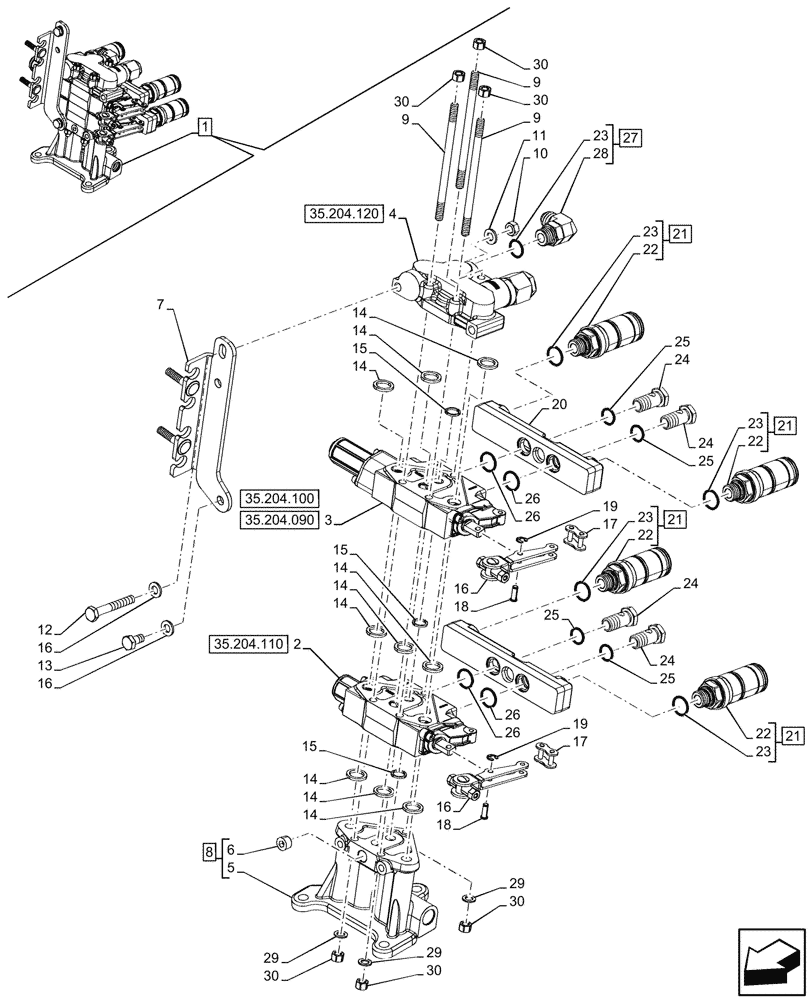 Схема запчастей Case IH FARMALL 90CL - (35.204.080) - VAR - 759022 - 2 REMOTE CONTROL VALVES, COMPONENTS (MDC) (35) - HYDRAULIC SYSTEMS