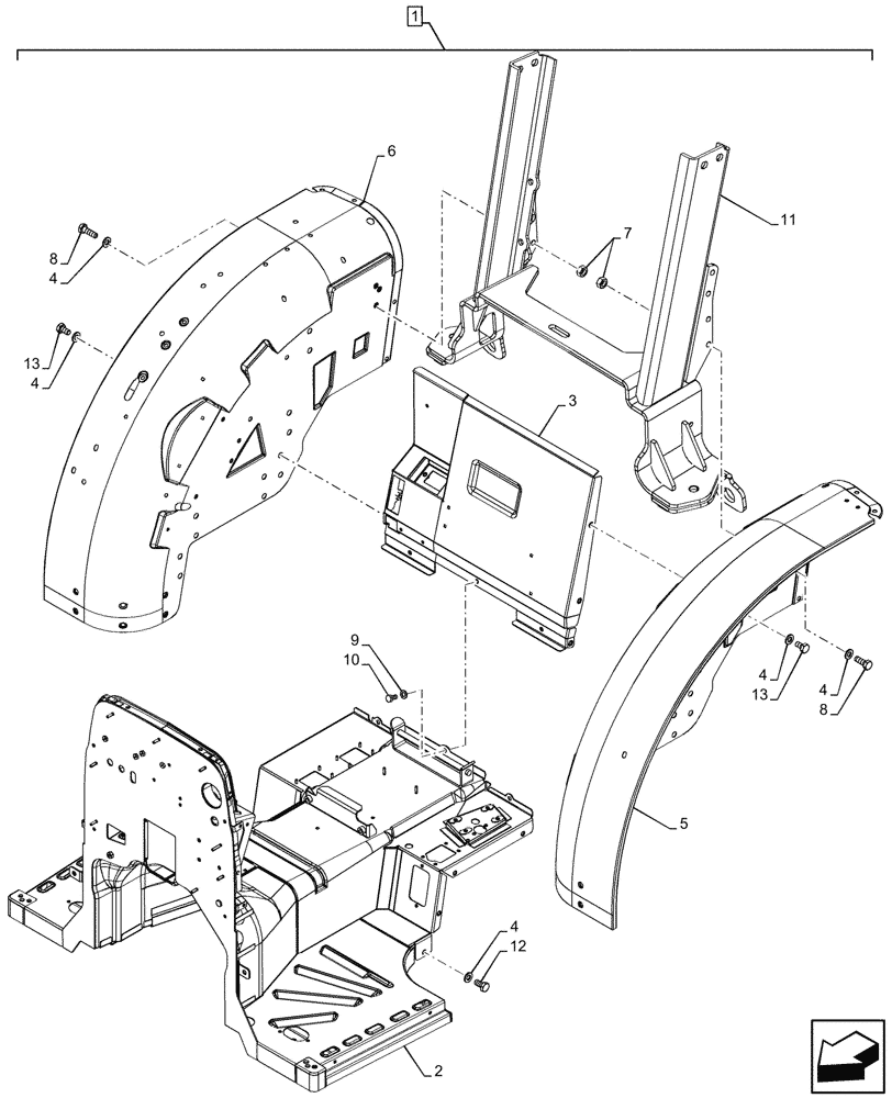 Схема запчастей Case IH FARMALL 80CL - (90.110.030) - VAR - 744478, 759036 - PLATFORM, REAR FENDER, LOW POSITION, W/O CAB (90) - PLATFORM, CAB, BODYWORK AND DECALS